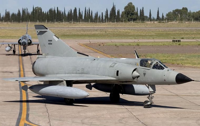 Mirage aircraft with Exocet missiles ready to take off 