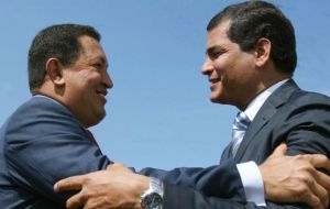 The Venezuelan leader meets Ecuadorian president Rafael Correa  