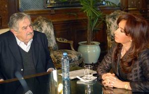 Mujica and Mrs. Kirchner during their recent meeting in Casa Rosada 
