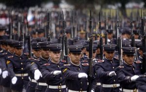 Argentine troops march during the recent Bicentennial parade