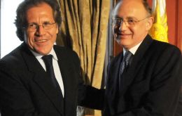Timerman (R) with  his counterpart Almagro during his recent visit at Uruguay