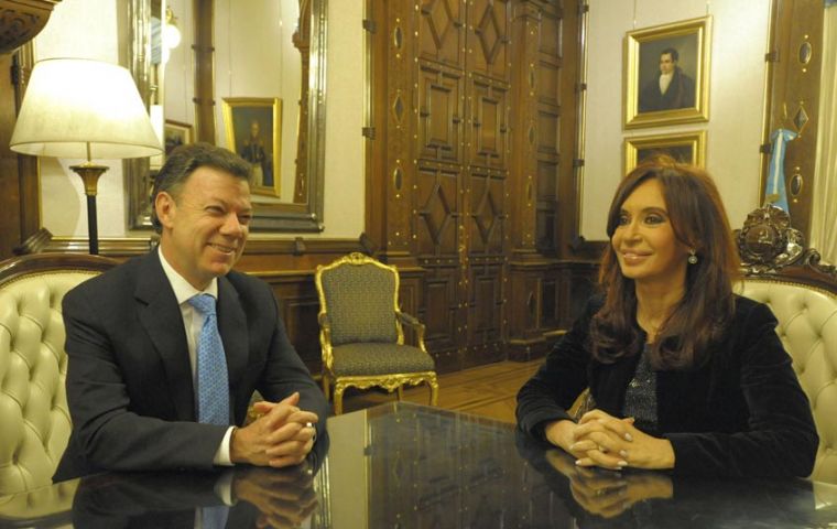President-elect Santos with Cristina Kirchner at Casa Rosada 