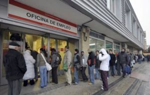 Long queues of job seekers outside an employment office