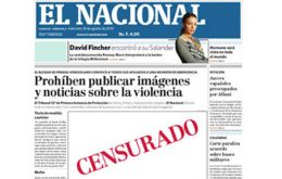 Front page of El Nacional with the censored empty spaces  