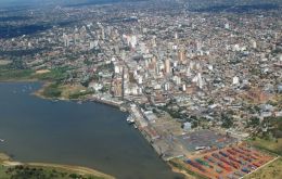 A view of the capital Asuncion next to the river Paraguay