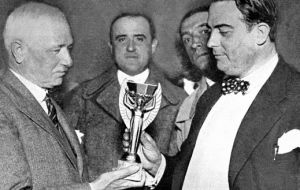 In 1930 Uruguay organized and won the first Jules Rimet cup 