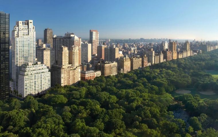The three bedroom apartment is on the 41st floor of 15 Central Park West