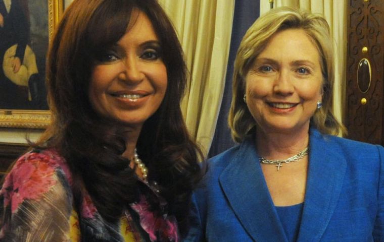 Mrs. Kirchner and Hillary Clinton at Government House in Buenos Aires 