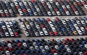 Cars lined up ready for distribution in the domestic and overseas markets 