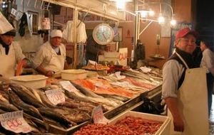 Market in Santiago offering the “locos”