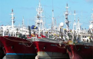 Jigger vessels moored in the port of Mar del Plata.