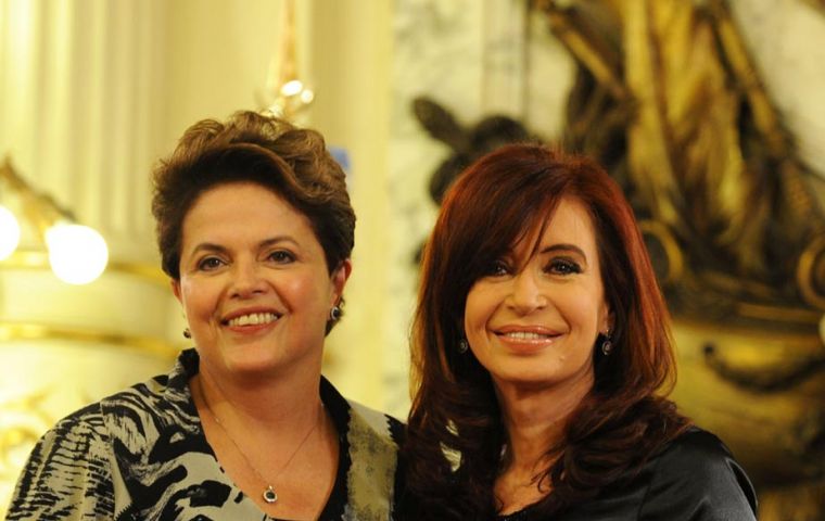 Presidents Rousseff and Cristina Fernandez held their first bilateral summit in Buenos Aires