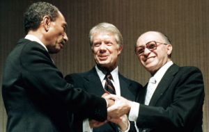 Former president Jimmy Carter brokered the peace agreement signed by Anwar Sadat and Menachem Begin 