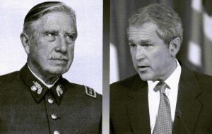 Chilean dictator Gen. Augusto Pinochet and former president George Bush 