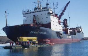 Ice-breaker vowed Vasily Golovnin cruising Antarctic waters 