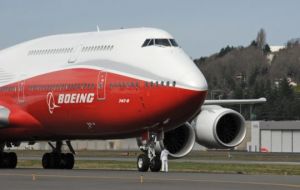 The aircraft lands at the Boeing field in Seattle 