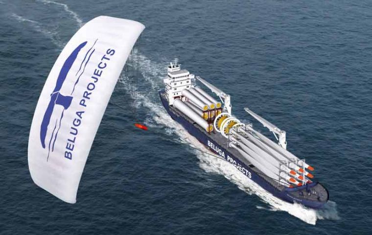 German owned MS Beluga SkySails can display huge paraglider of 600 sq. metres  