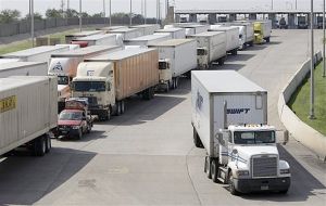 Trucks at the US/Mexico border waiting to cross 