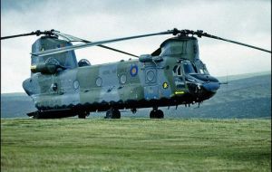 In February 1987 a Chinook ”pitched nose down from about 91m in the Falklands 