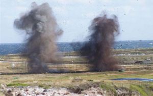 Destruction of some of the thousands of ordnance still found in the Falklands  