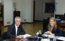 Industry ministry Debora Giorgi with Brazilian ambassador Enio Cordeiro