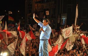 Peruvian president elect addresses his followers in downtown Lima 