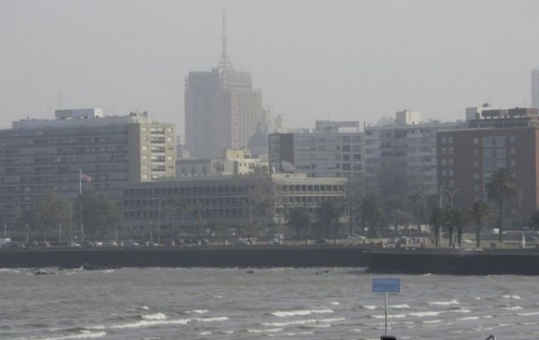 A thin film of ash dust, which hardens with rain, has begun to fall in Buenos Aires and Montevideo where this photo was taken 
