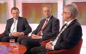 MLA Sawle at the BBC Daily Politics program with MP Nick Herbert (Left) and MP Wedgwood Benn (Centre)