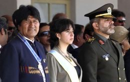 Evo Morales and Iran’s Defence minister during the May parade 