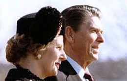Mrs Thatcher and President Reagan whose formidable joint approach brought down the collapse of the Soviet empire