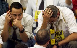 Desperate brokers at the floor of Brazil’s leading stock exchange in Sao Paulo 