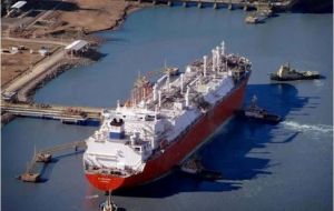 A vessel loaded with LNG waiting to unload in Bahía Blanca 