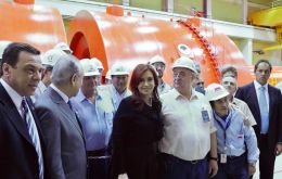 The president opening the German built Atucha II nuclear plant close to Buenos Aires 