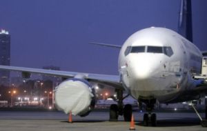 Aircraft stationed in metropolitan Buenos Aires terminal 