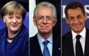 Merkel, Italian PM Monti and Sarkozy in Strasbourg 