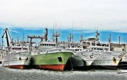 Spanish vessels docked in the port of Montevideo, after undergoing Argentine ‘frisking’ 