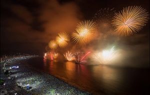 The display of fireworks in Copacabana beach 