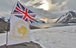 The Union Jack and the team’s flag flying in Antarctica  