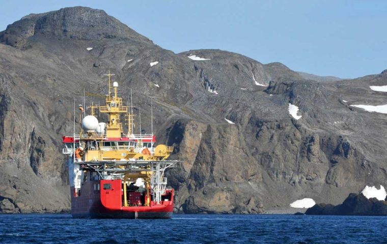 HMS Protector at Mawell Bay