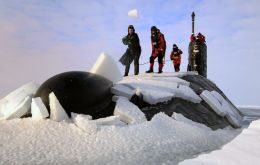 A submarine surfacing in the Arctic 