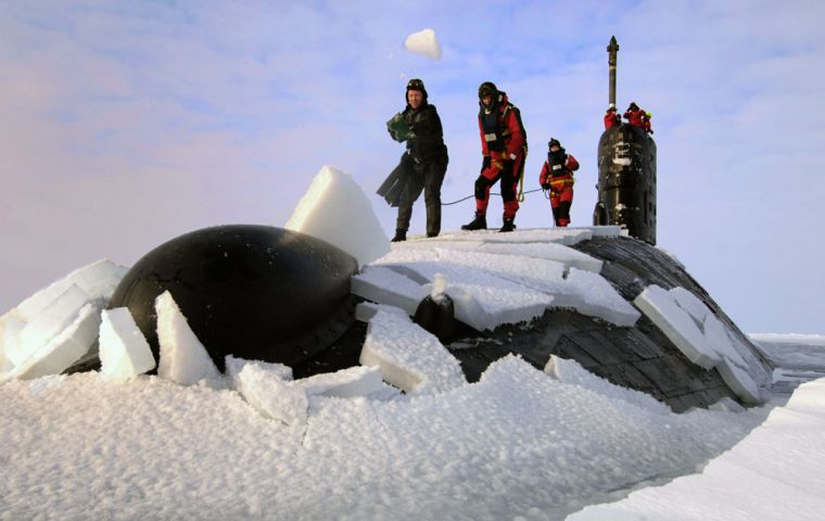 A submarine surfacing in the Arctic 