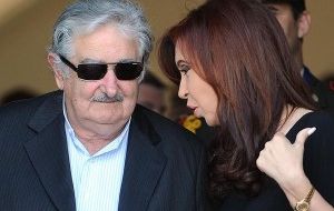 Cristina Fernandez and president Mujica at the Olivos residence for another round of talks  