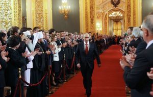 The president in a lavish ceremony in the Kremlin called for deep reforms in the economy to boost technology and investment (Photo: Afp)