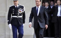 The French president arrives at the Elysee Palace for the swearing in ceremony  (Photo: AFP)
