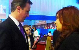 The two leaders met in the sidelines of G20 with Cameron insisting on respect for the Falklands referendum