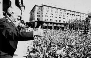 General Galtieir addressing a packed Plaza de Mayo on invading the Falklands 