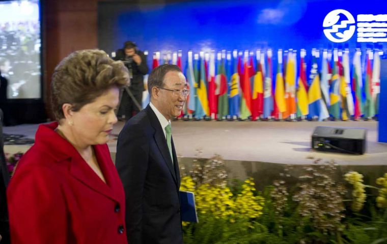 The UN Secretary General at the opening ceremony next to Brazilian president Dilma Rousseff