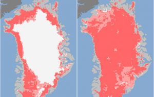 The thawed ice area jumped from 40% to 97% of the ice sheet in four days 