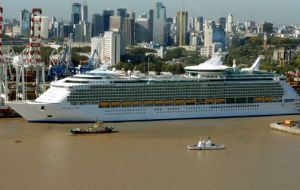 A vessel heading for the Quinquela Martin cruise terminal in Buenos Aires port 