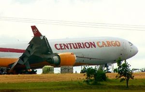 The Centurion Cargo plane stuck in the runway 